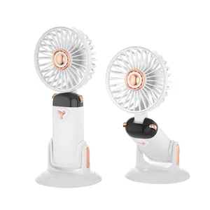 Mini ventilatore portatile pieghevole da tavolo e mano con base, ricaricabile USB per uso.