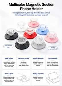 Magnetic phone holder with suction cup, multi-color folding desktop stand for mobile devices.