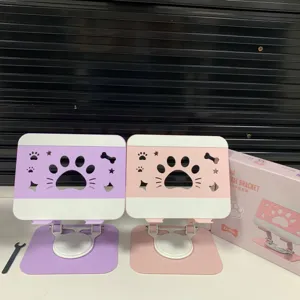 Cute cat paw metal laptop stand and tablet holder for desk, 360 degree rotating design.