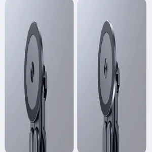Detailed view of the magnetic aluminum alloy folding laptop and tablet desktop stand for office.