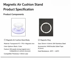 MagSafe magnetic phone grip specification detail chart showing structure and component materials.