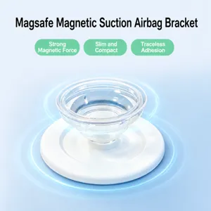 Detail view of the transparent MagSafe magnetic phone holder, compact and secure.
