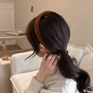Brown velvet wide headband for women stylish hair hoop daily casual hair accessories