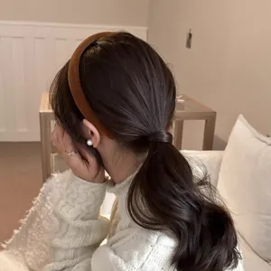 Brown velvet wide headband detail, elegant soft hair hoop for daily fashion and stylish wear.