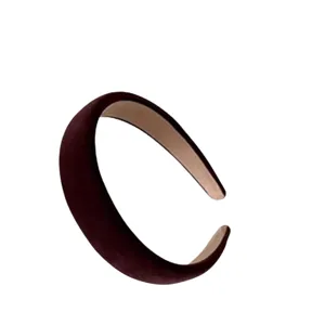 Dark brown velvet wide headband for women, chic daily hair hoop, stylish fashion hair accessory.