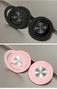 Tragbarer doppelter Klapphalter für Telefon Tablet Detailansicht in Schwarz und Rosa