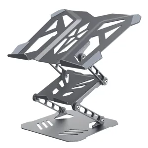Ergonomic 360-degree rotating carbon steel folding laptop stand for heavy gaming setup.