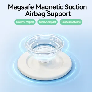MagSafe magnetic phone grip transparent air cushion stand collapsible holder for mobile.