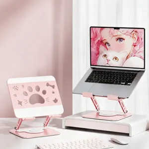 Support pour Ordinateur Portable en Acier au Carbone Patte de Chat Mignon Rotation à 360 Degrés Réglable Bureau Tablette Support pour Vidéo en Direct Bureau