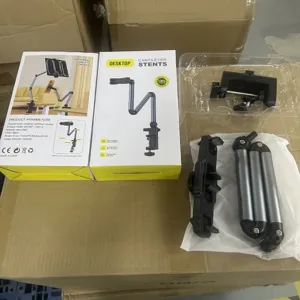 Desktop cantilever bracket for tablet and phone, metal folding desk clamp mount stand.