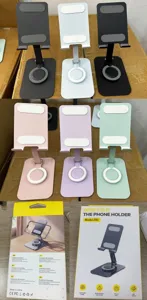 Makronenfarbener Handy-Tischhalter, 360-Grad drehbarer, klappbarer Metallhalter für den Schreibtisch.