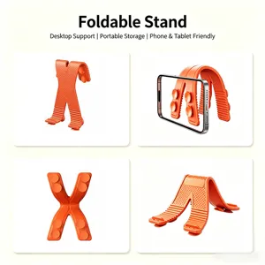 Flexible X-shaped silicone suction cup phone stand, foldable desktop support and portable holder.