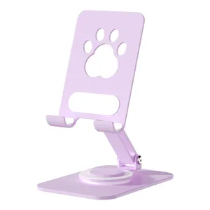 Supporto per telefono da scrivania in metallo con zampa di gatto, rotazione a 360 gradi.