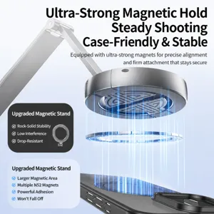 Magnetic neck phone holder for travel vlogging, strong suction anti-shake mount for smartphones.