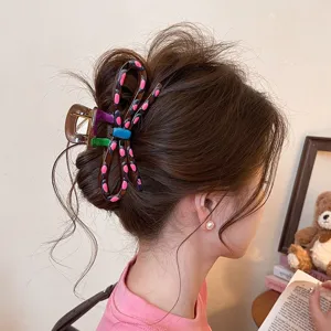 Molla per capelli a fiocco a pois in stile coreano, elegante pinza squalo in resina.