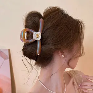 Primo piano dettagliato della molletta per capelli cucciolo trasparente, elegante design in resina.