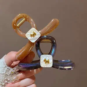 Mollette per capelli in acrilico traslucido con cucciolo dorato, elegante pinza per donne.