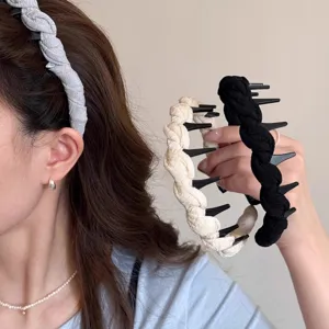 Mode Gevlochten Draai Haarband Voor Dames Hoge Getand Antislip Stof Stirnband Casual Dagelijks Haaraccessoires