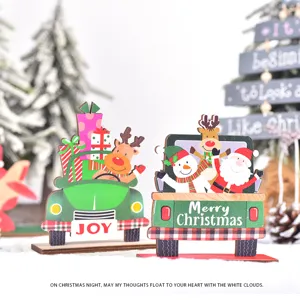 Set di ornamenti da scrivania per auto e camion di Natale in legno con simpatico Babbo Natale