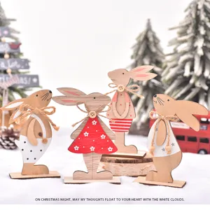Wooden Easter rabbit ornament cute desktop wooden animal decoration for holiday home party decor