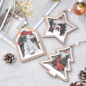 Addobbi natalizi in legno presepe pupazzo di neve cervo albero decorazione festa
