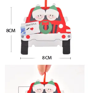 Wooden Christmas tree ornament showing detailed size and red car pendant design features.