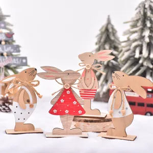 Easter Wooden Rabbit Ornament Festive Tabletop Decoration Bunny Craft Figurine Home Office Desktop Decorative Gift Item