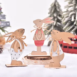 Easter wooden rabbit ornaments tabletop decor rustic wooden animal figurines for spring home display