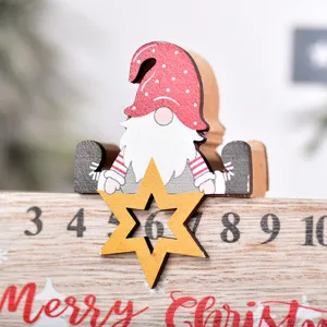 Calendrier de l'Avent de Noël en bois gnome décoration de table avec curseur mobile.