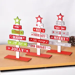 DIY Wooden Mini Christmas Tree Desktop Ornament With English Letters Festive Tabletop Decoration For Office Home Xmas Gift