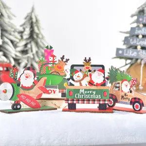 Ornamenti Natalizi in Legno Dipinto Babbo Natale Assemblati Pupazzo di Neve Renna Auto Aereo Decorazione da Tavolo e Vetrina