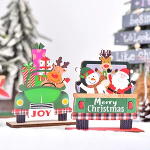 Set di decorazioni per camion dipinte in legno di Natale con Babbo Natale pupazzo di neve.