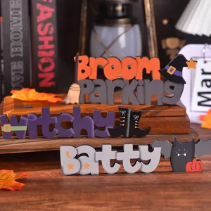 Halloween wooden block table sign tiered tray decor spooky party props home decor items
