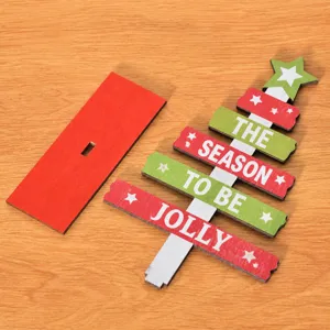 DIY wooden Christmas tree desktop ornament with English letters holiday decor mini table decoration
