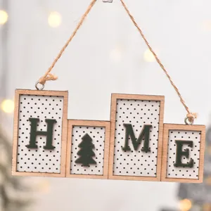 Christmas wooden hanging plaque with letters HOME and tree design for holiday home decor