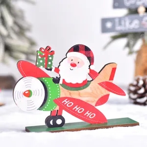 Ornamento in legno di Babbo Natale aeroplano decorazione da tavola vetrina festa natalizia