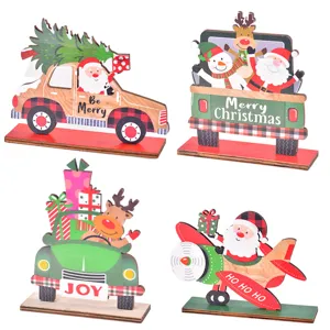 Natale legno dipinto decorazione da scrivania set ornamento con babbo natale e pupazzo di neve.