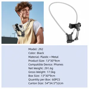 Neck mount phone holder for action cameras, hands free wearable vlogging bracket for outdoor live.
