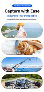 Detailed scene showcase of POV neck mount for action cameras and smartphones during outdoor sports.
