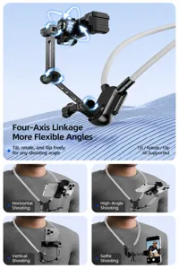 Neck mount phone holder with 4-axis lock design for stable sports shooting and live streaming.
