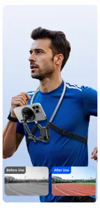 Detail view of anti-shake neck phone mount with stabilizing strap for outdoor sports.