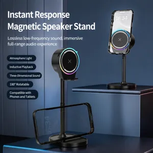 Supporto per telefono con altoparlante Bluetooth a induzione, luci RGB e rotazione.