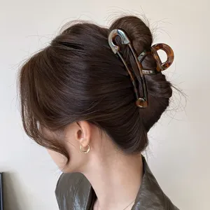 Nouveauté Pince à Cheveux Épingle de Sûreté Surdimensionnée en PC Motif Écaille de Tortue Géométrique pour Femmes Accessoire Cheveux Élégant