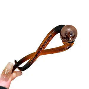 Brown gradient pearl twist hair claw clip elegant hairpin for women hair styling accessories