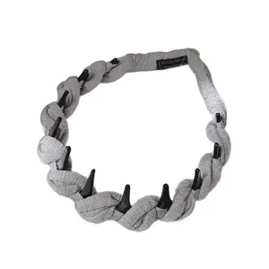 Grijze gevlochten haarband met zwarte tanden antislip haaraccessoire voor dames gezichtsverzorging