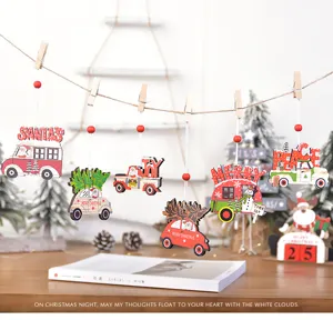 Wooden Christmas hanging pendants, cute car tree design ornaments for holiday home decor.