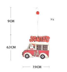 Christmas wooden car hanging ornament with Santa Claus and letters holiday party decoration