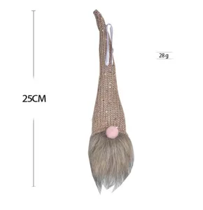 Décoration suspendue de gnome de Noël avec long chapeau tricoté et barbe duveteuse, 25cm.