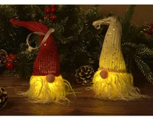 Ornements de gnomes de Noël lumineux à LED, décoration suspendue en peluche sans visage pour arbres.