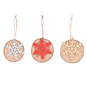 Weihnachten Holz Schneeflocke Hängeornamente 3er Set rustikaler Christbaumschmuck Deko